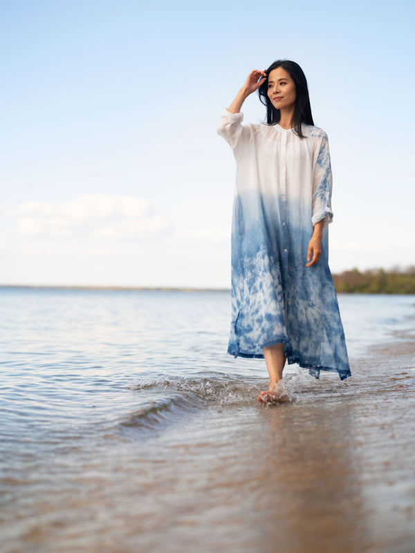 Handmade Cloud Tie-Dyed Organic Ramie Dress - Magnifissance Handmade Cloud Tie-Dyed Organic Ramie Dress - Magnifissance