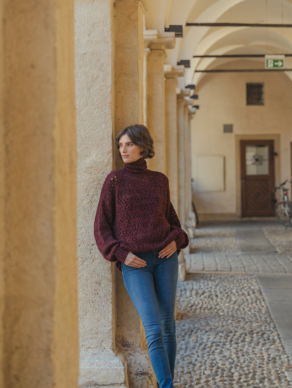 High-neck Lacy Sweater