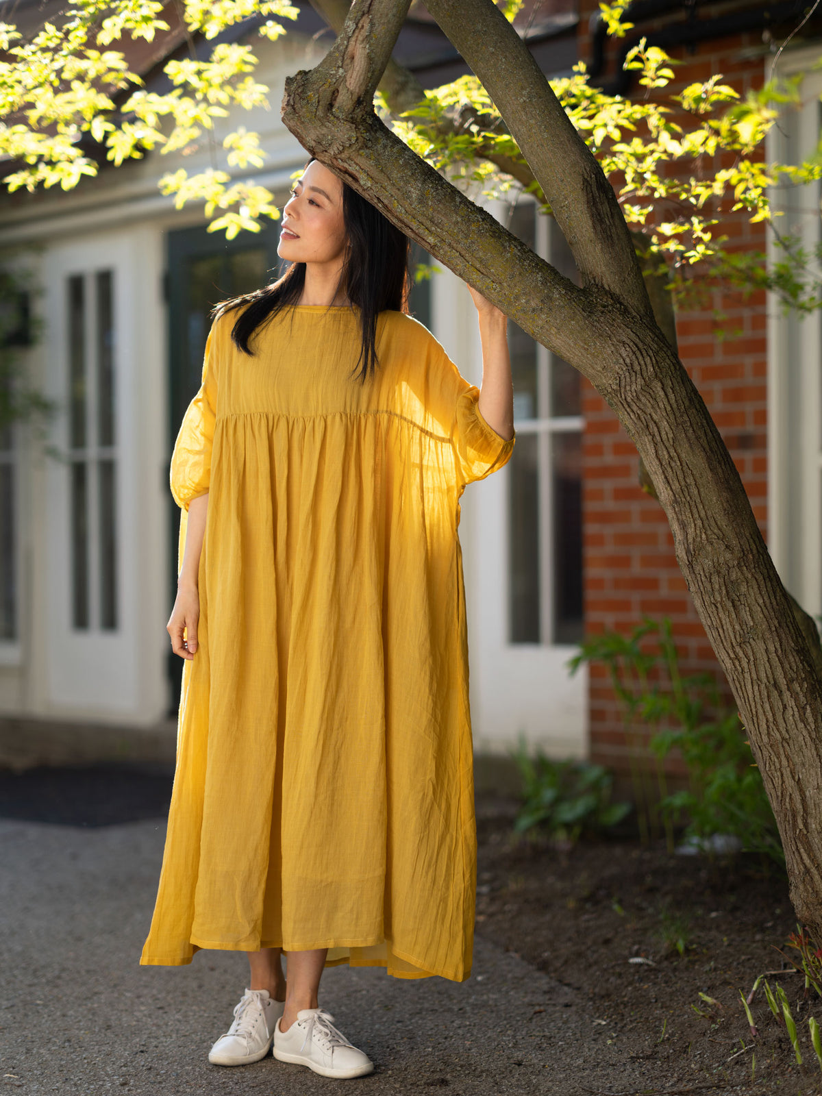 Ramie Tencel Dress - Yellow-Golden - Magnifissance Ramie Tencel Dress - Yellow-Golden - Magnifissance