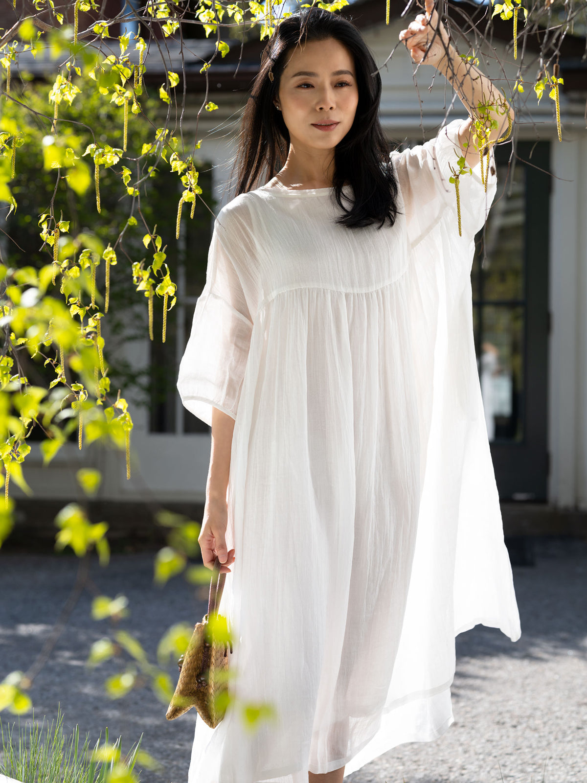 Ramie Tencel Dress - White 4