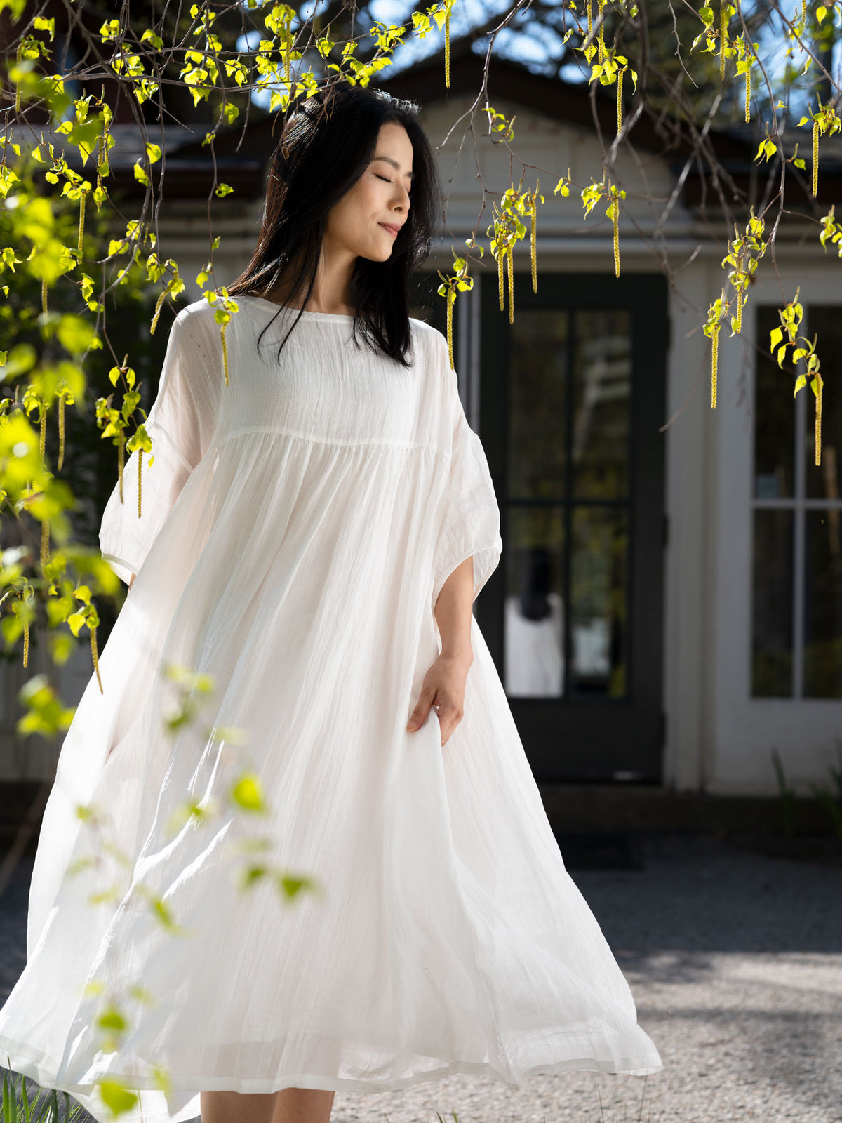 Ramie Tencel Dress - White 3
