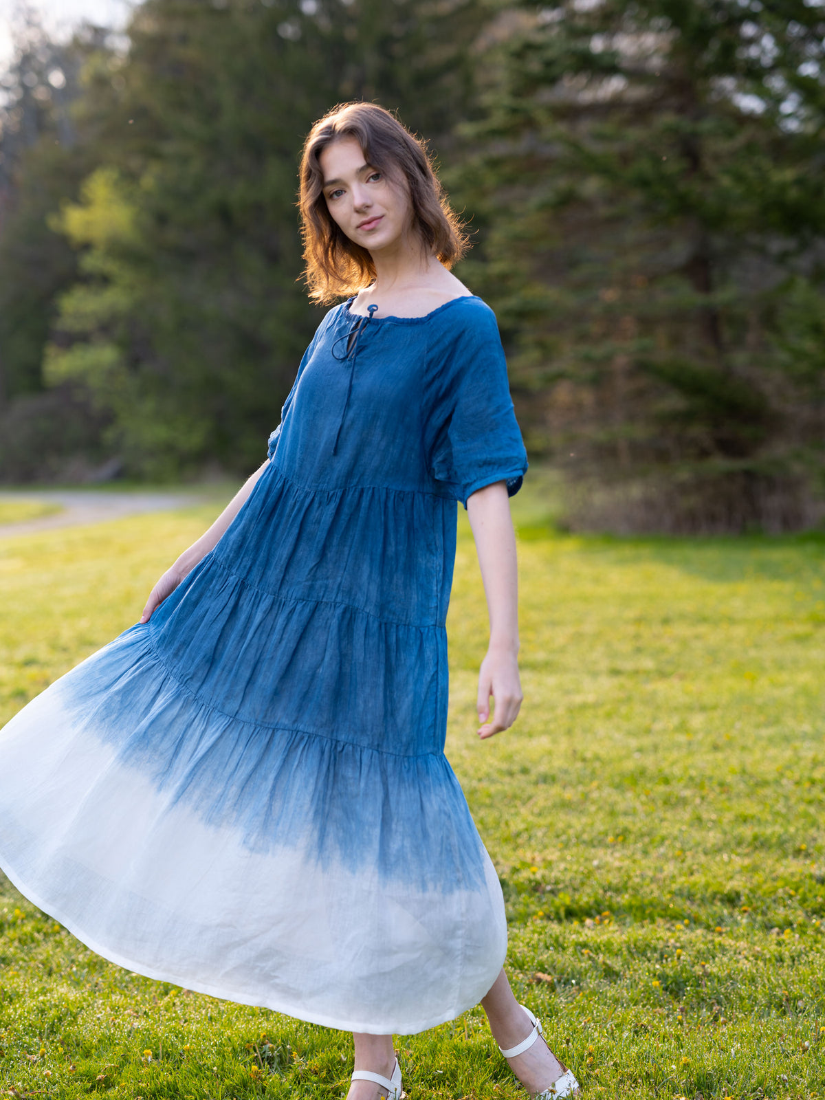 Handmade Tie-Dyed Organic Linen Dress Handmade Tie-Dyed Organic Linen Dress