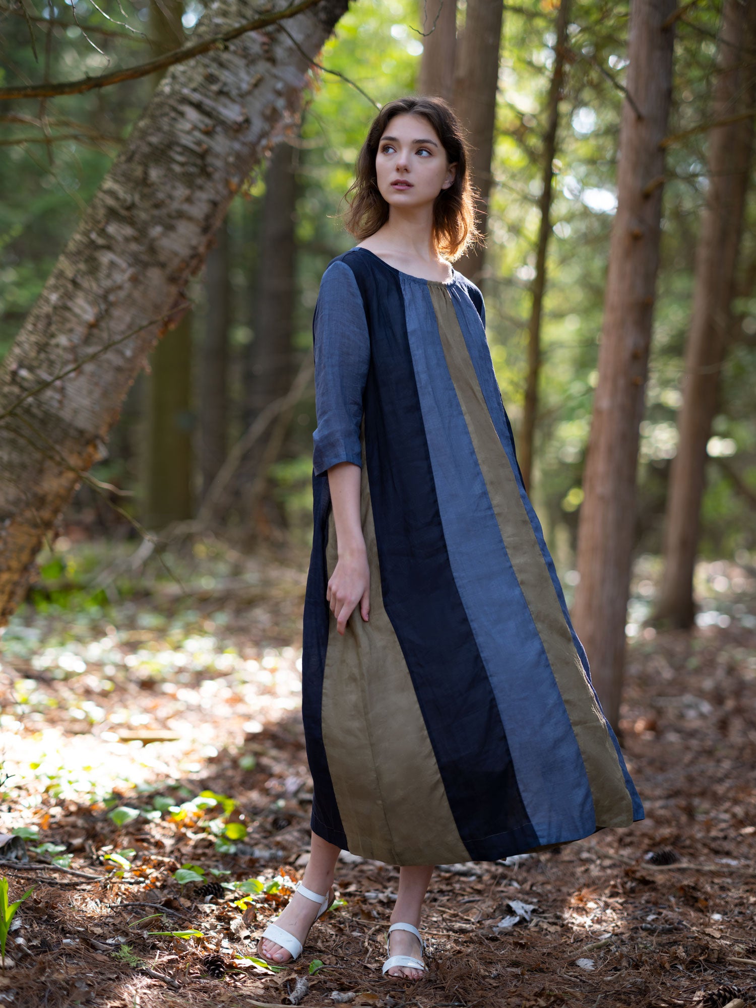 Striped A-line Ramie Dress 1