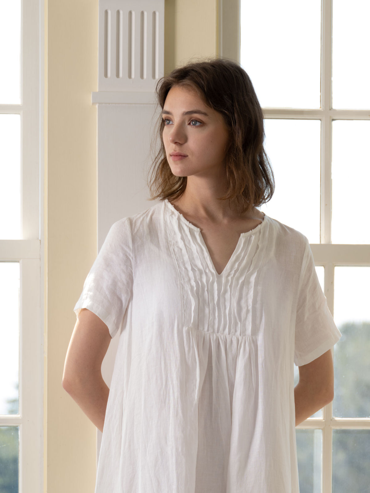 pintuck linen dress Linen-Cotton Pintuck Dress