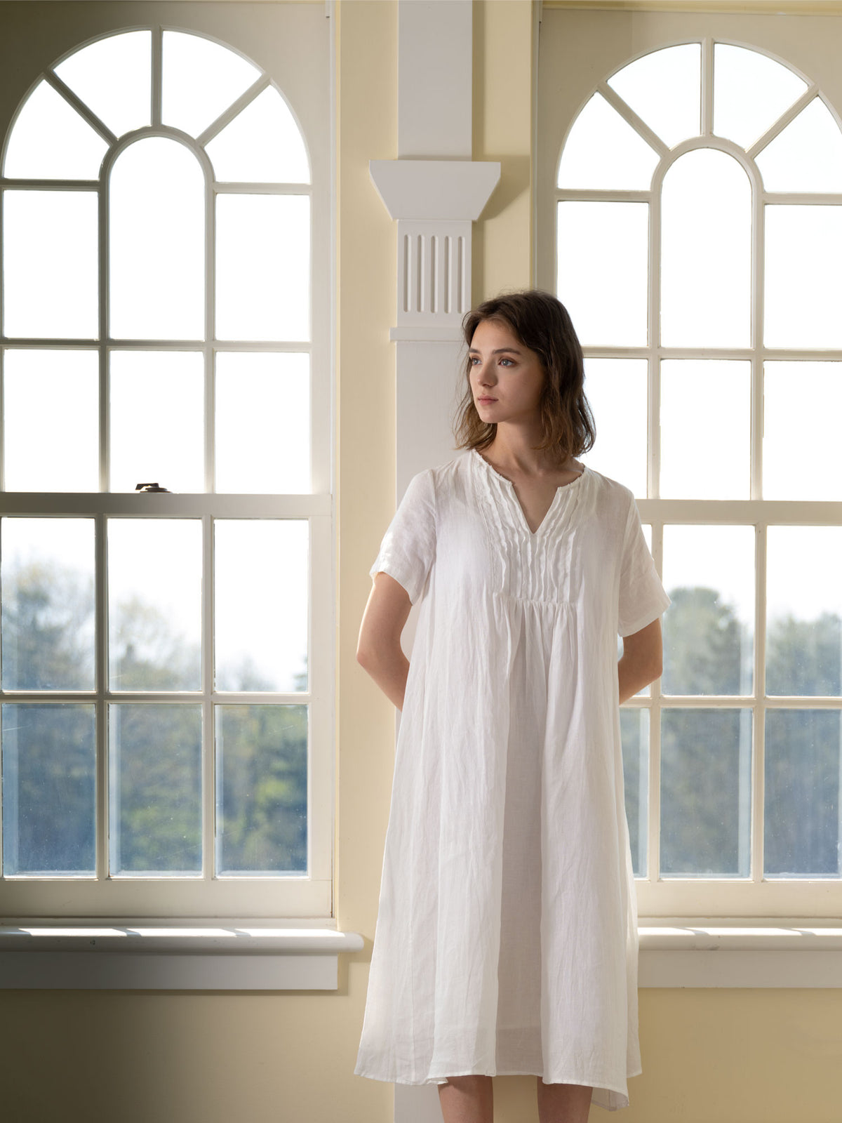 Fine Linen Dress With Pintuck Detail - Magnifissance Fine Linen Dress With Pintuck Detail - Magnifissance