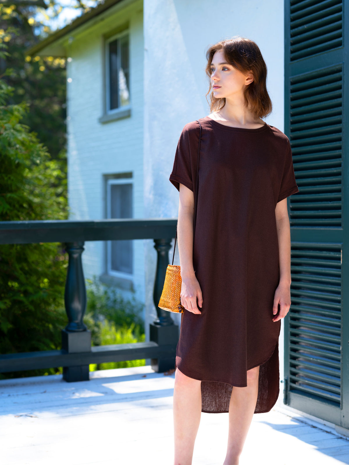 Dark Brown Essential T-Shirt Dress L / White Dark Brown Essential T-Shirt Dress L / White