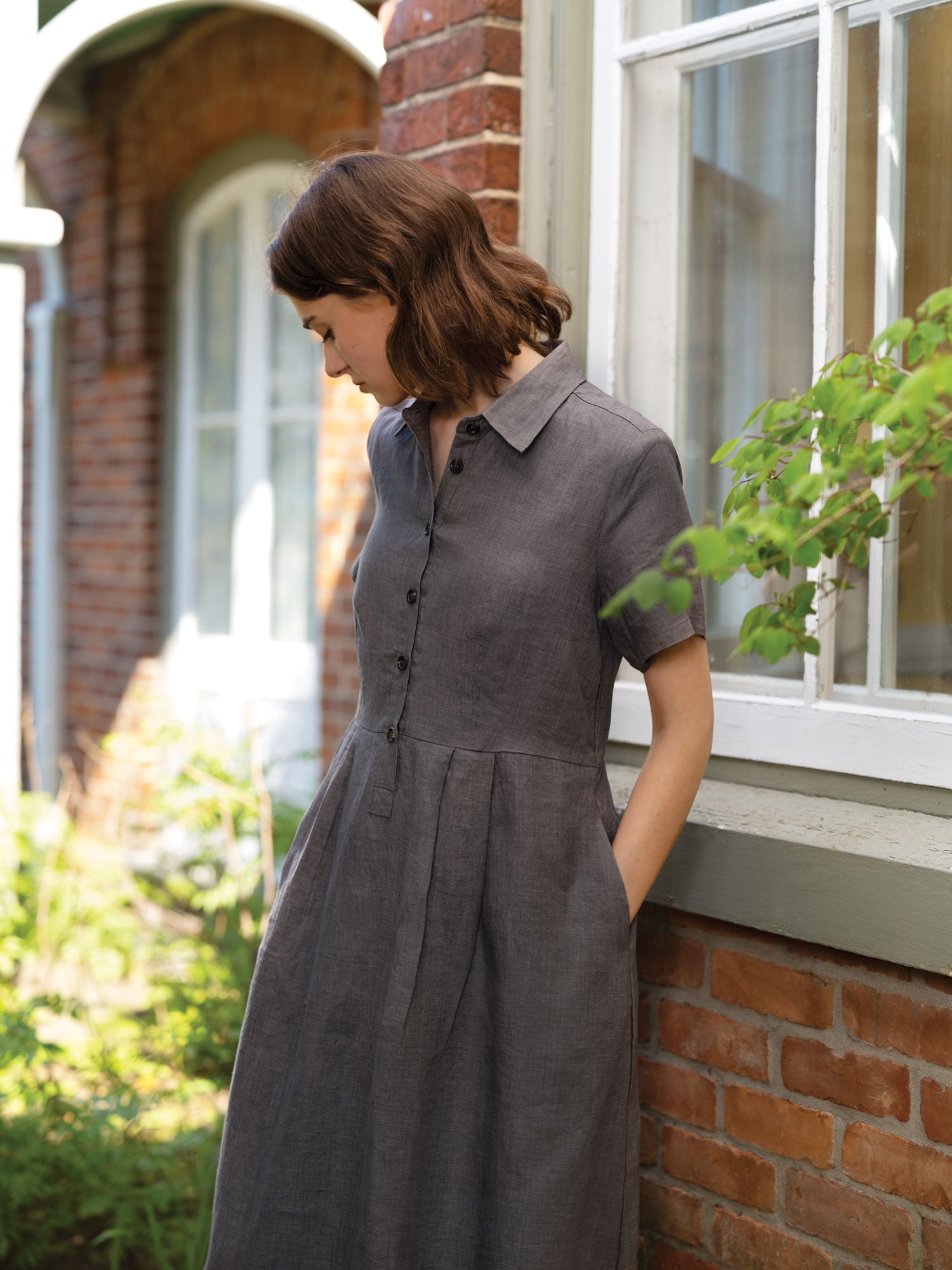 Button Placket Organic Linen Shirtdress 1