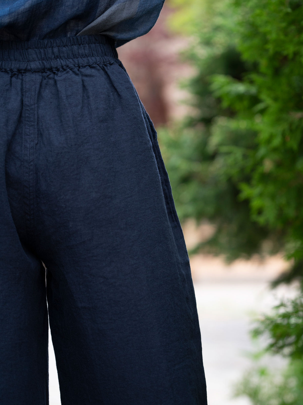 Wide-Leg Organic Linen Pants - Navy Blue 5