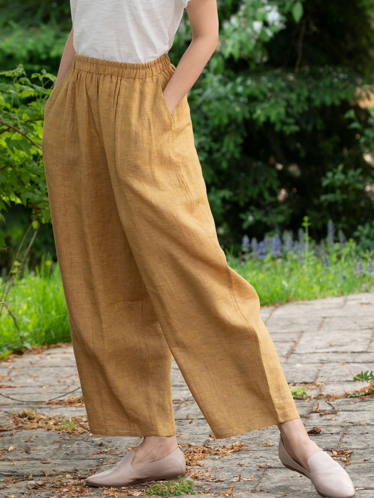 Mustard Straight-Leg Organic Linen Pants 5