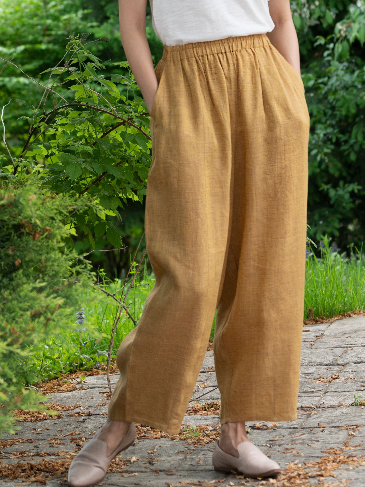 Mustard Straight-Leg Organic Linen Pants 1
