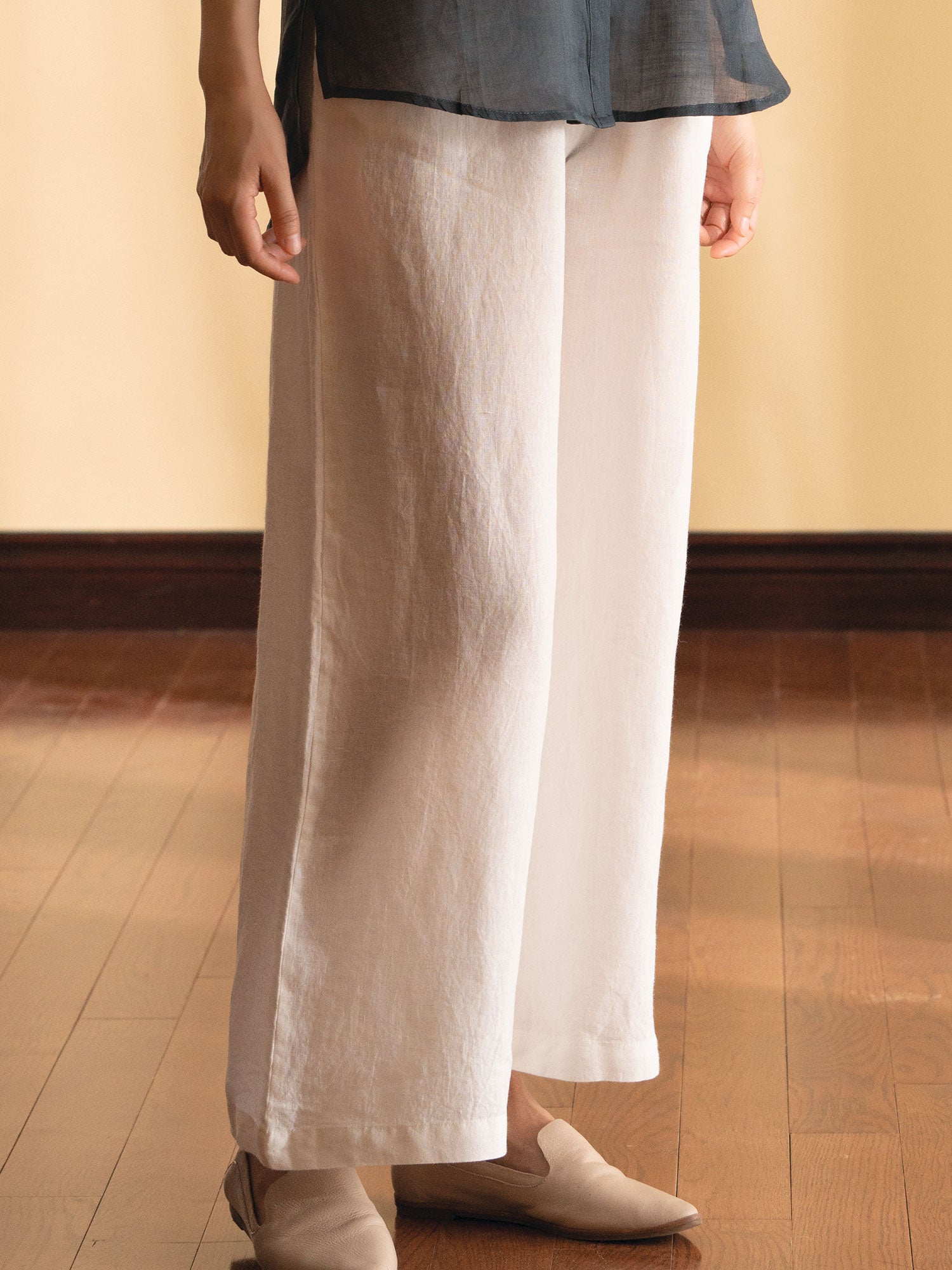 Wide-Leg Organic Linen Pants - White 1