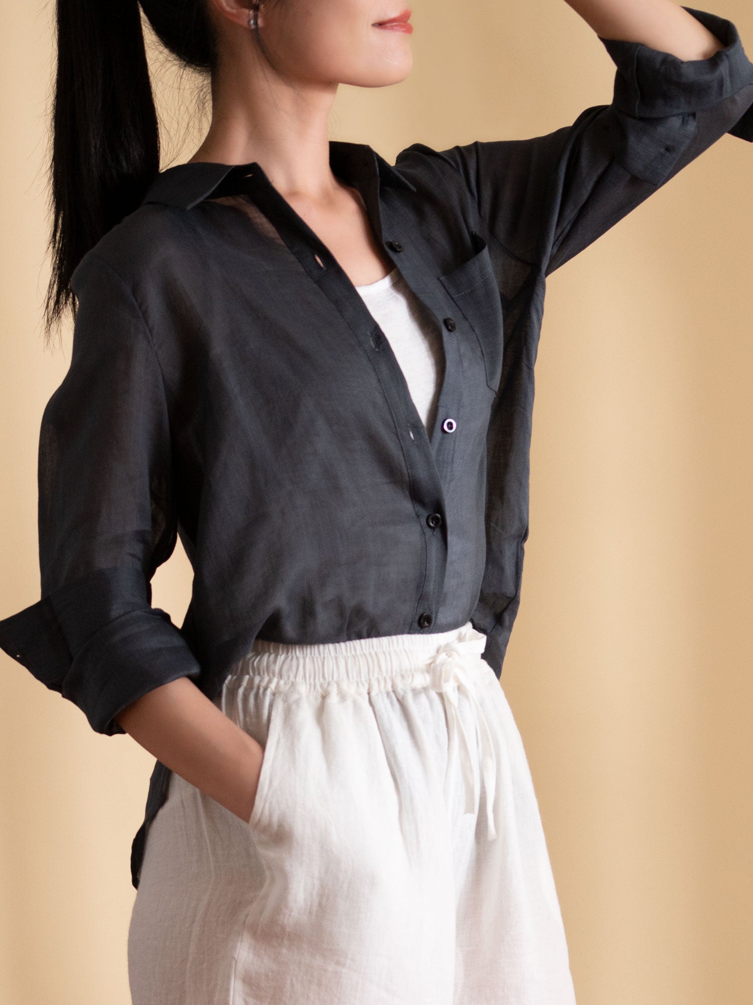 Organic Ramie Shirt with Pocket Detail 1