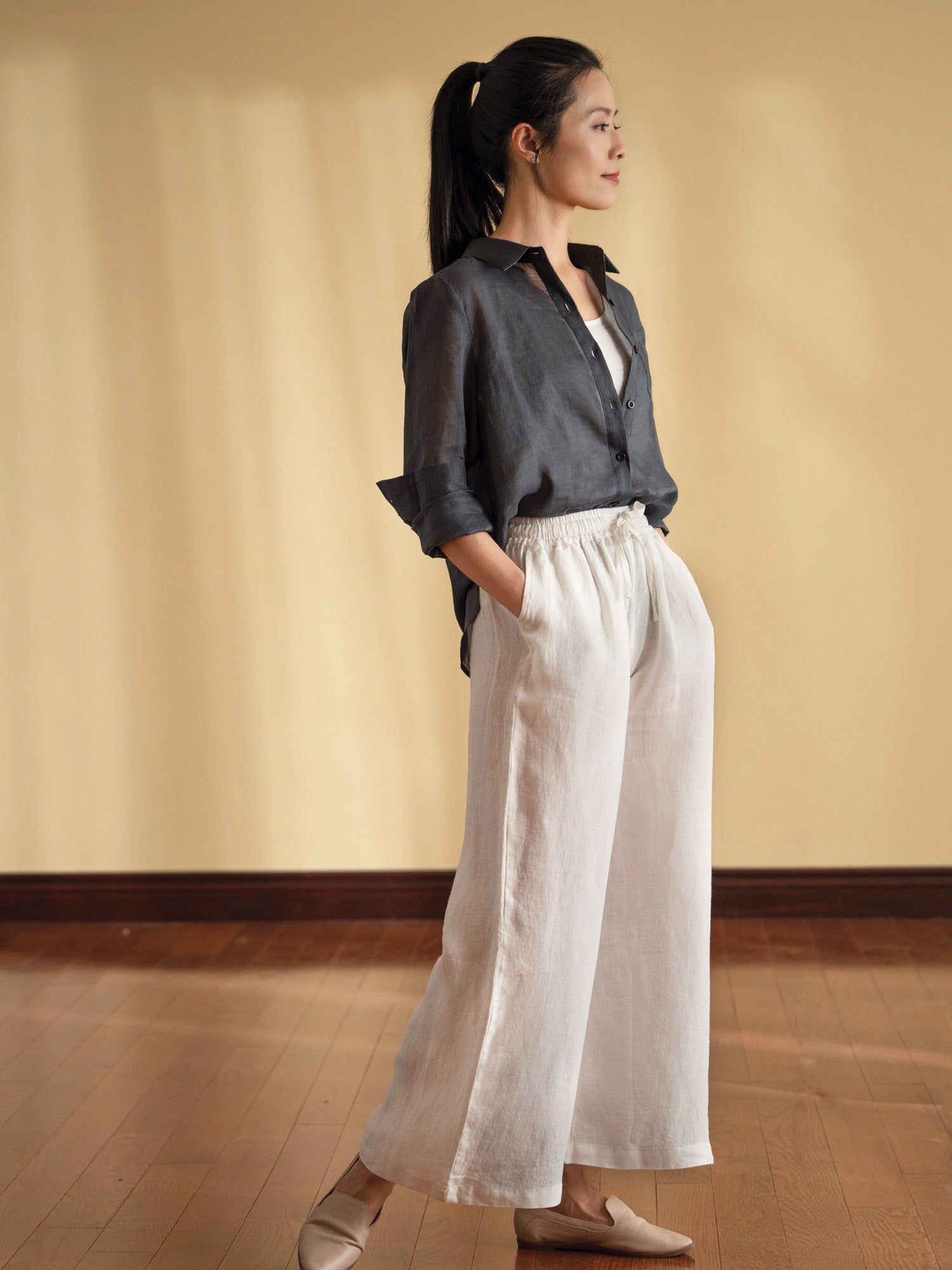 Wide-Leg Organic Linen Pants - White 1