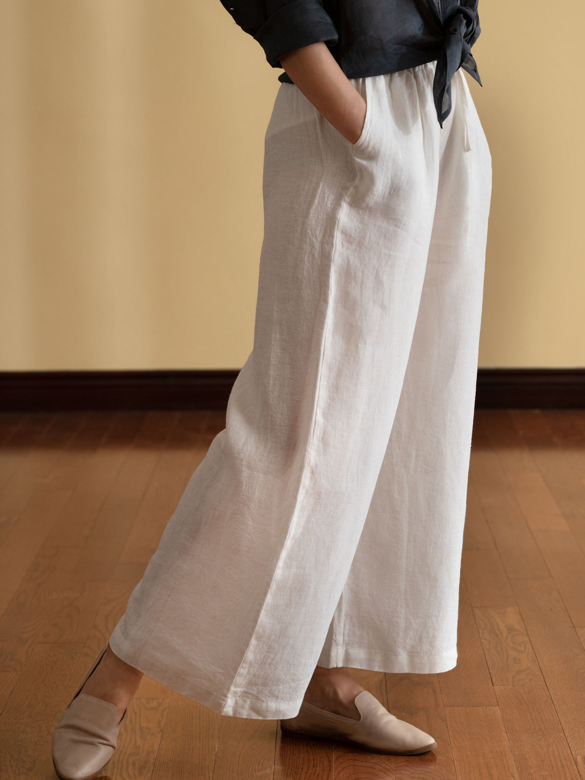 Wide-Leg Organic Linen Pants - White - Magnifissance Store