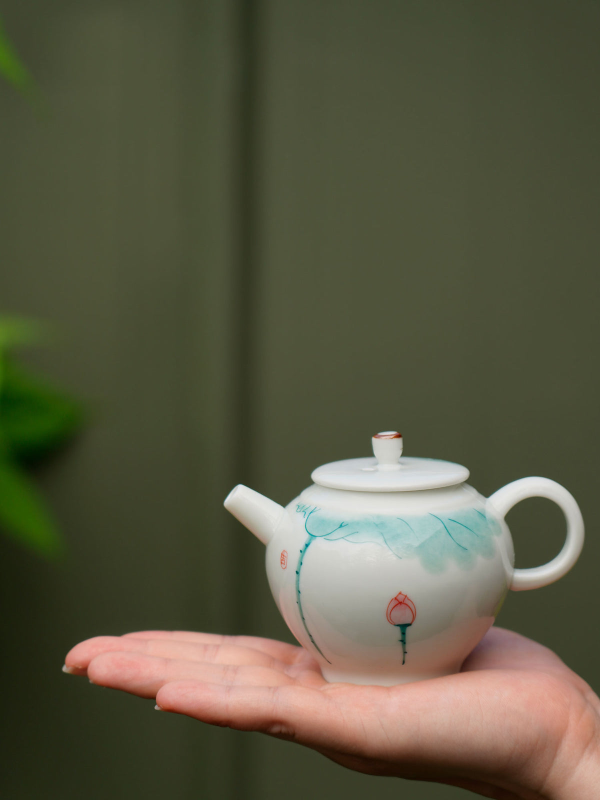 Hand-Painted Teapot with Lotus Motif 5