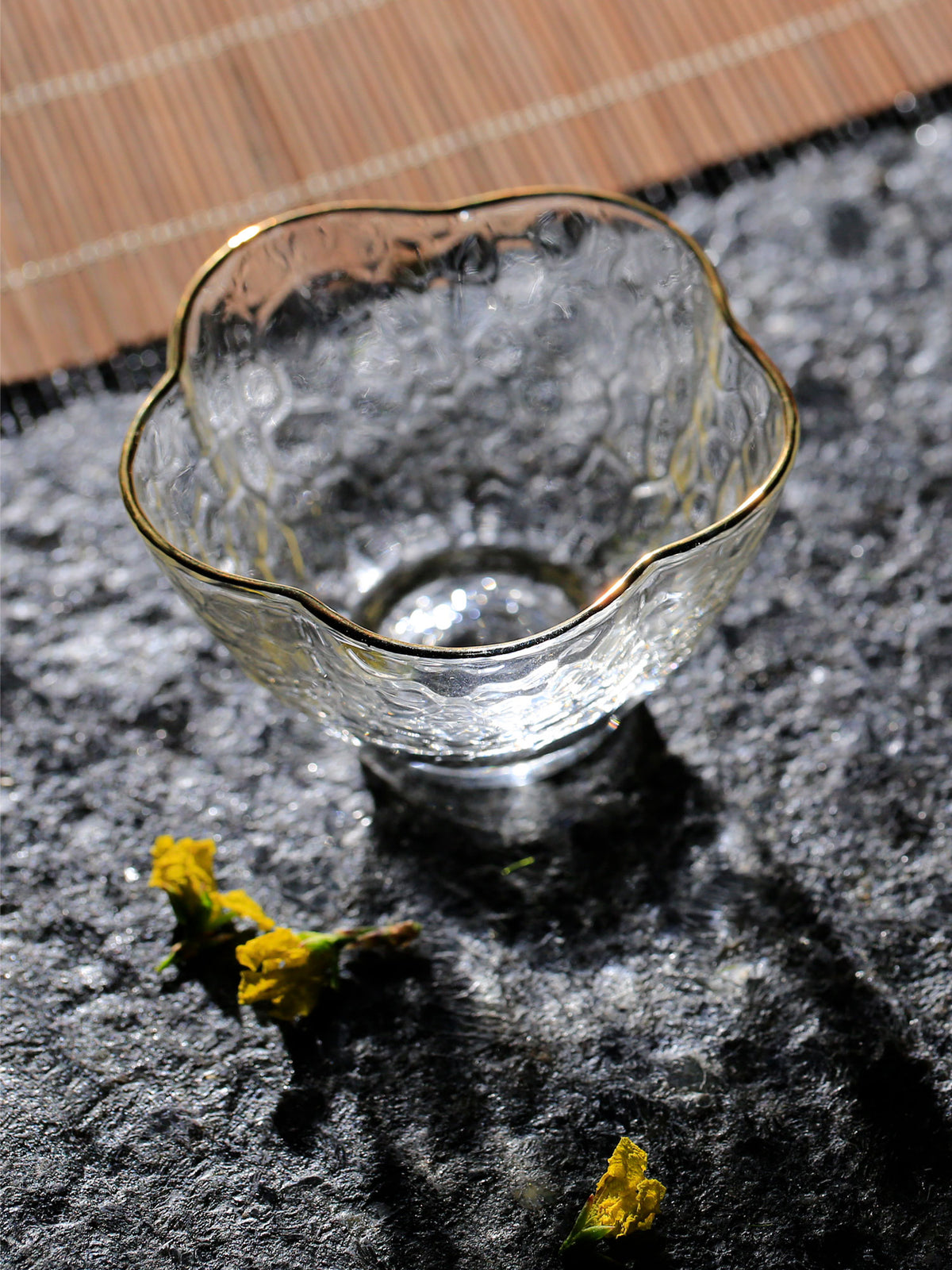 Hammered Glass Teacup with Golden Rim