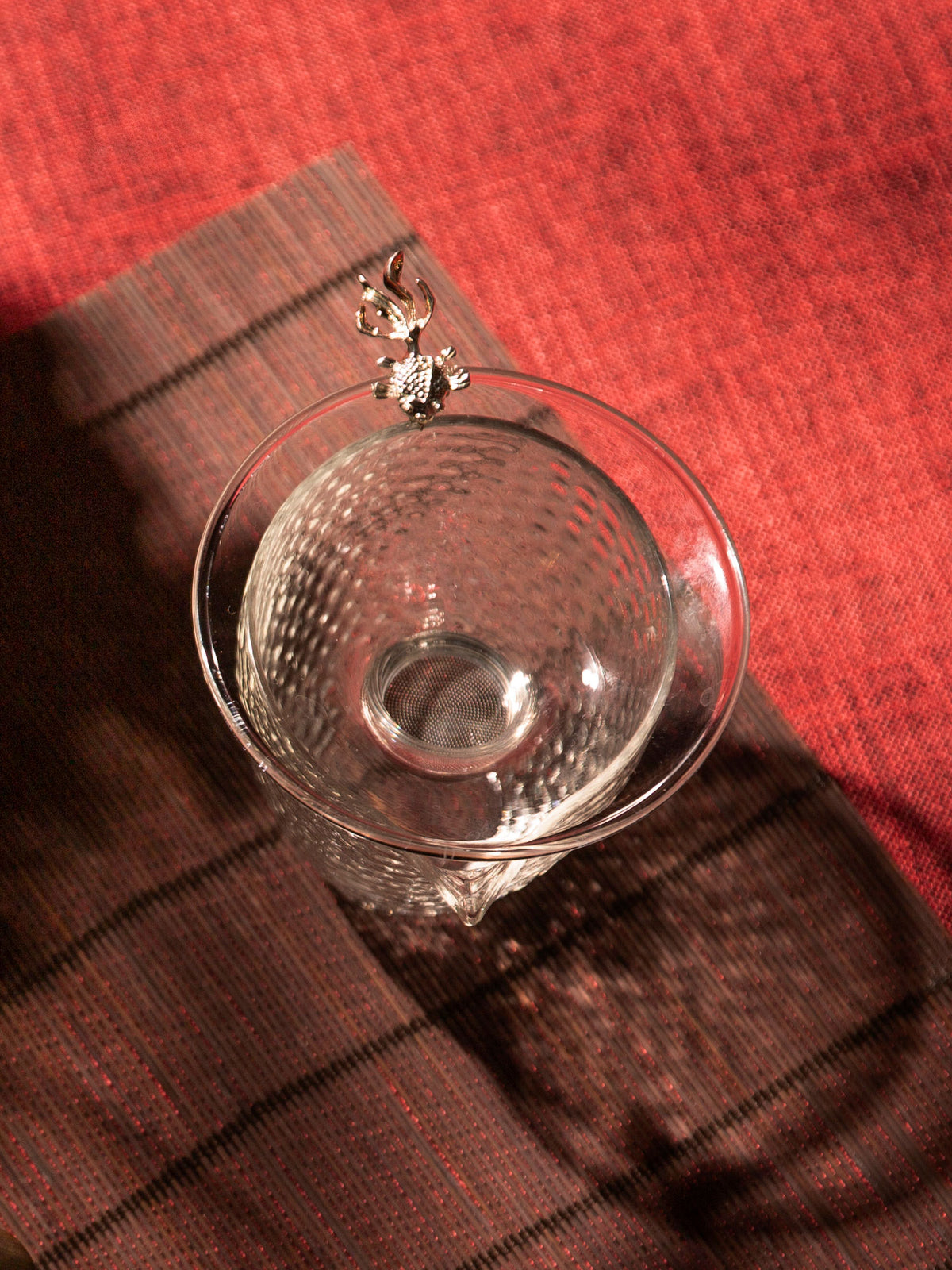 Glass Tea Strainer with Silver Fish Handle