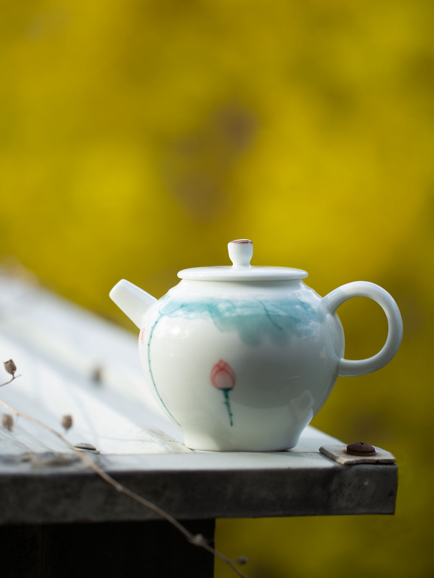 Hand-Painted Teapot with Lotus Motif 2