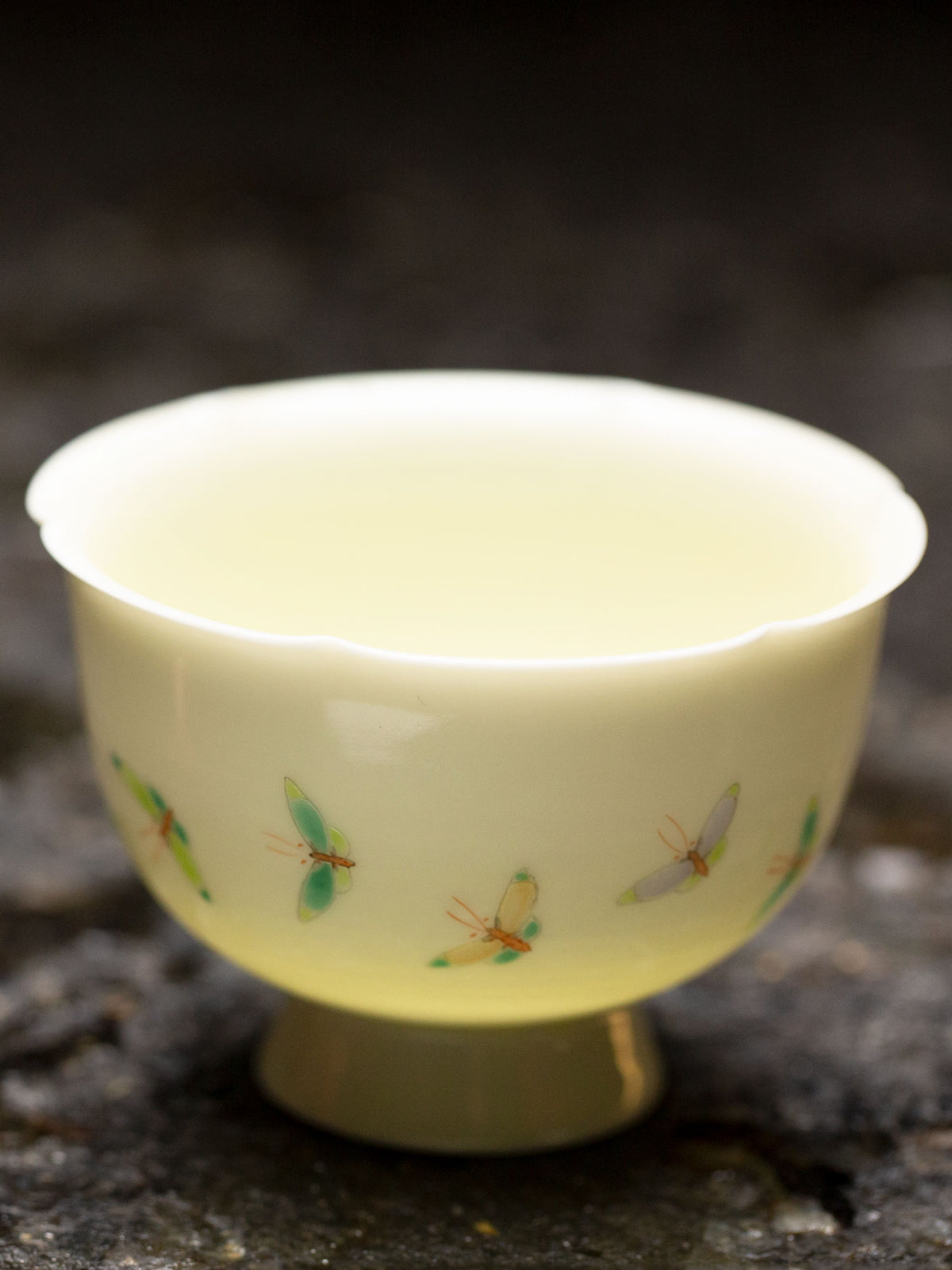 Hand-Painted Petal Teacup with Butterfly Motif