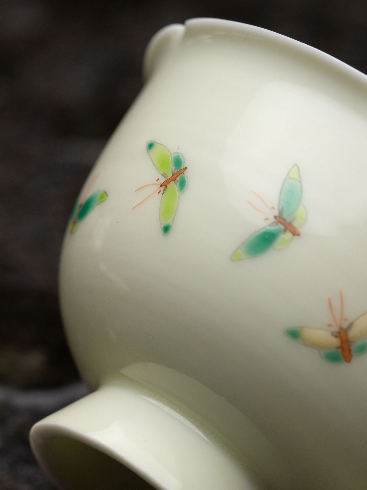 Hand-Painted Petal Teacup with Butterfly Motif