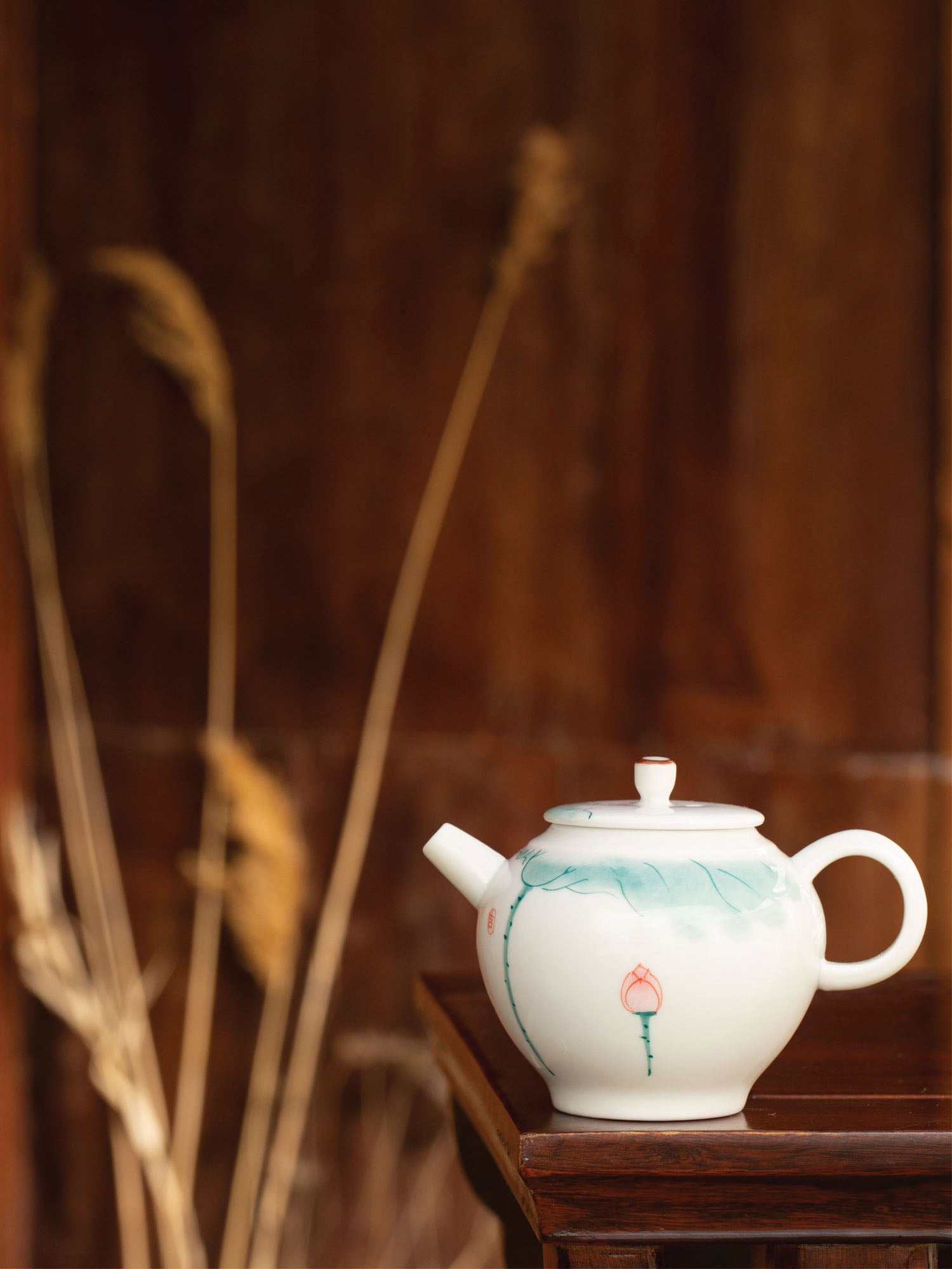 Hand-Painted Teapot with Lotus Motif 2